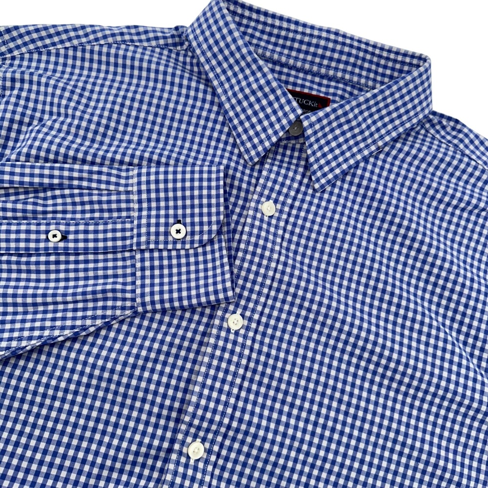 UNTUCKit Mens XX-Large Blue White‎ Gingham Check Button Down Shirt Long Sleeve